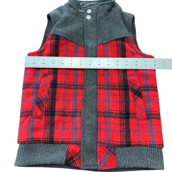 Oshkosh Genuine Kids Vest Boys 5T Red Gray Plaid Outerwear Full Zip - Picture 7 of 8